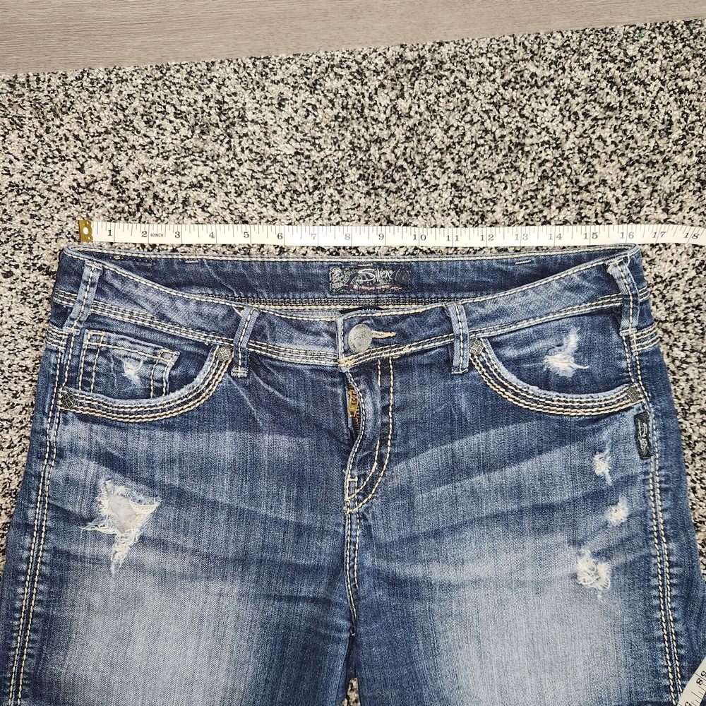 Silver Suki Jean Shorts Destressed Women's 32 Mid Rise 5" Inseam Modest Grunge - Picture 3 of 8